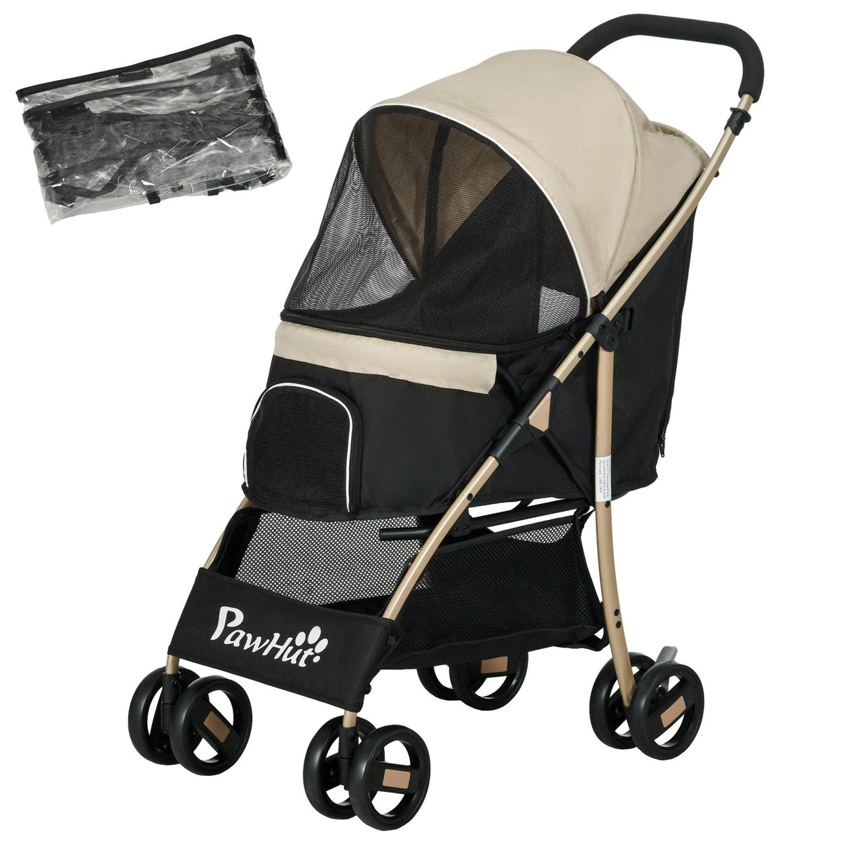 Pawhut Pet Stroller for XS and S Dogs W/ Rain Cover - Khaki