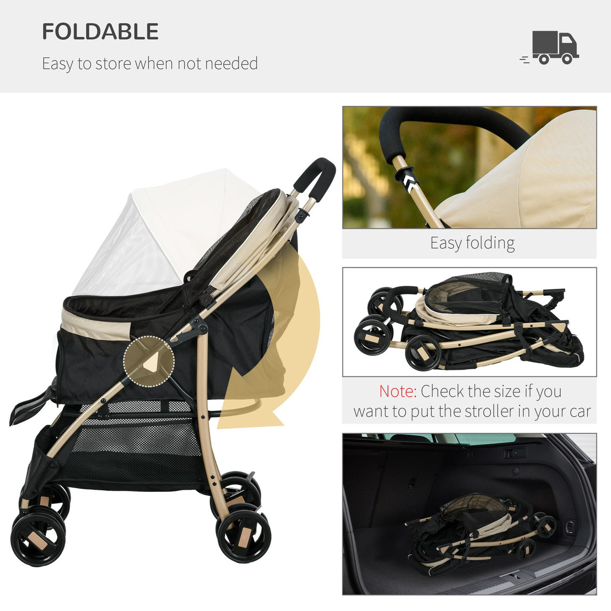 Pawhut Pet Stroller for XS and S Dogs W/ Rain Cover - Khaki